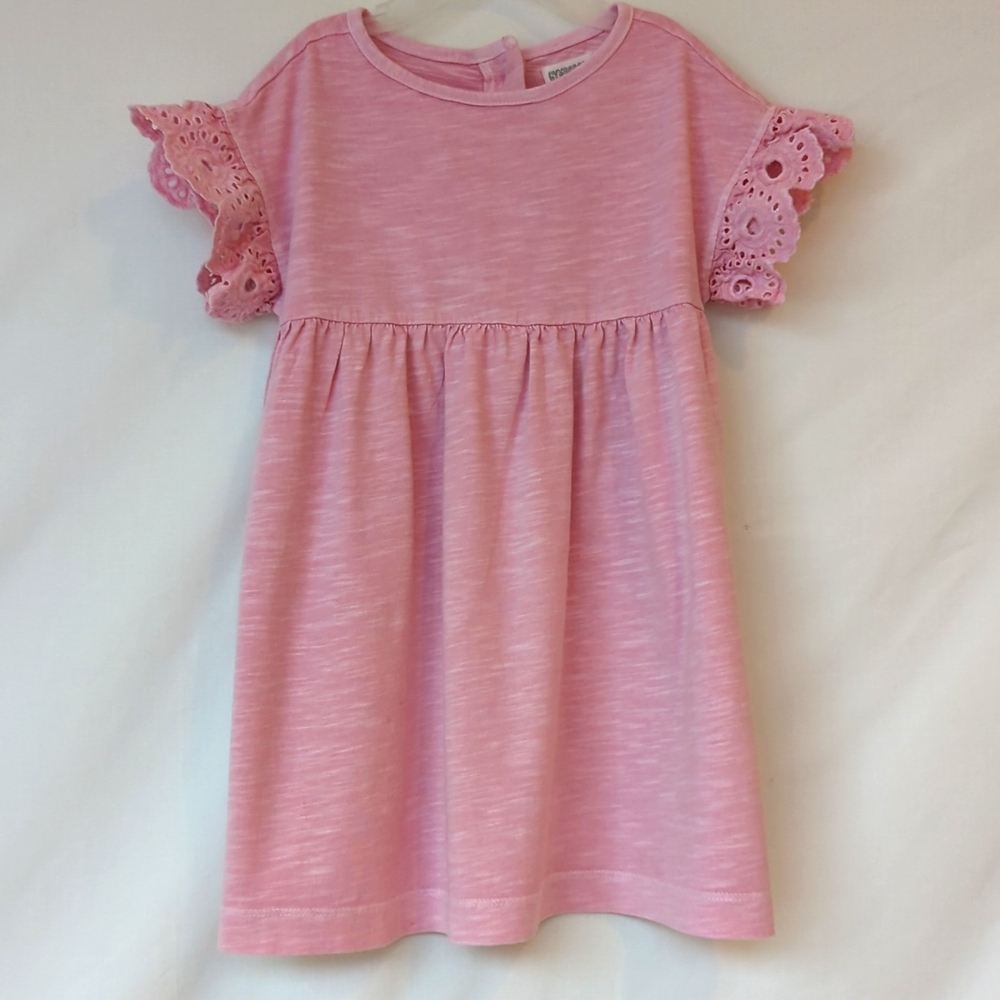 GYMBOREE | Toddler Girl's Crew Neck Solid Eyelet Flutter Sleeve Dress, 3T